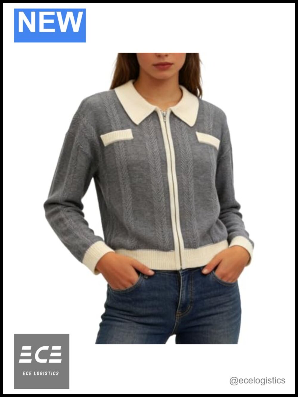Soft Stretch Cable Knit Zip Up Cardigan Sweaters for Women